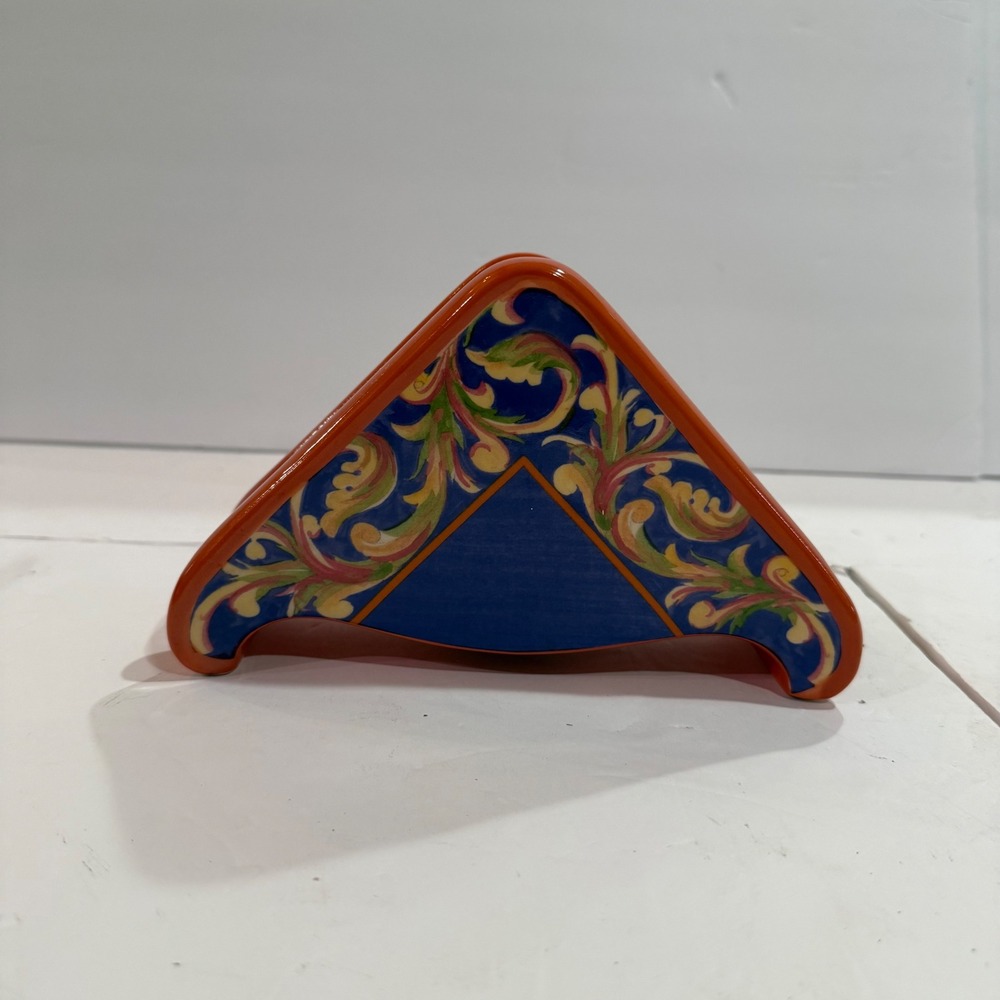 Pfaltzgraff Villa della Luna Ceramic Napkin Holder Orange Blue Whimsical 2004 - Picture 4 of 12